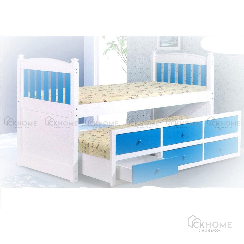 Single Victor Solid Rubberwood Frame w Pull Out and 3 Drawers