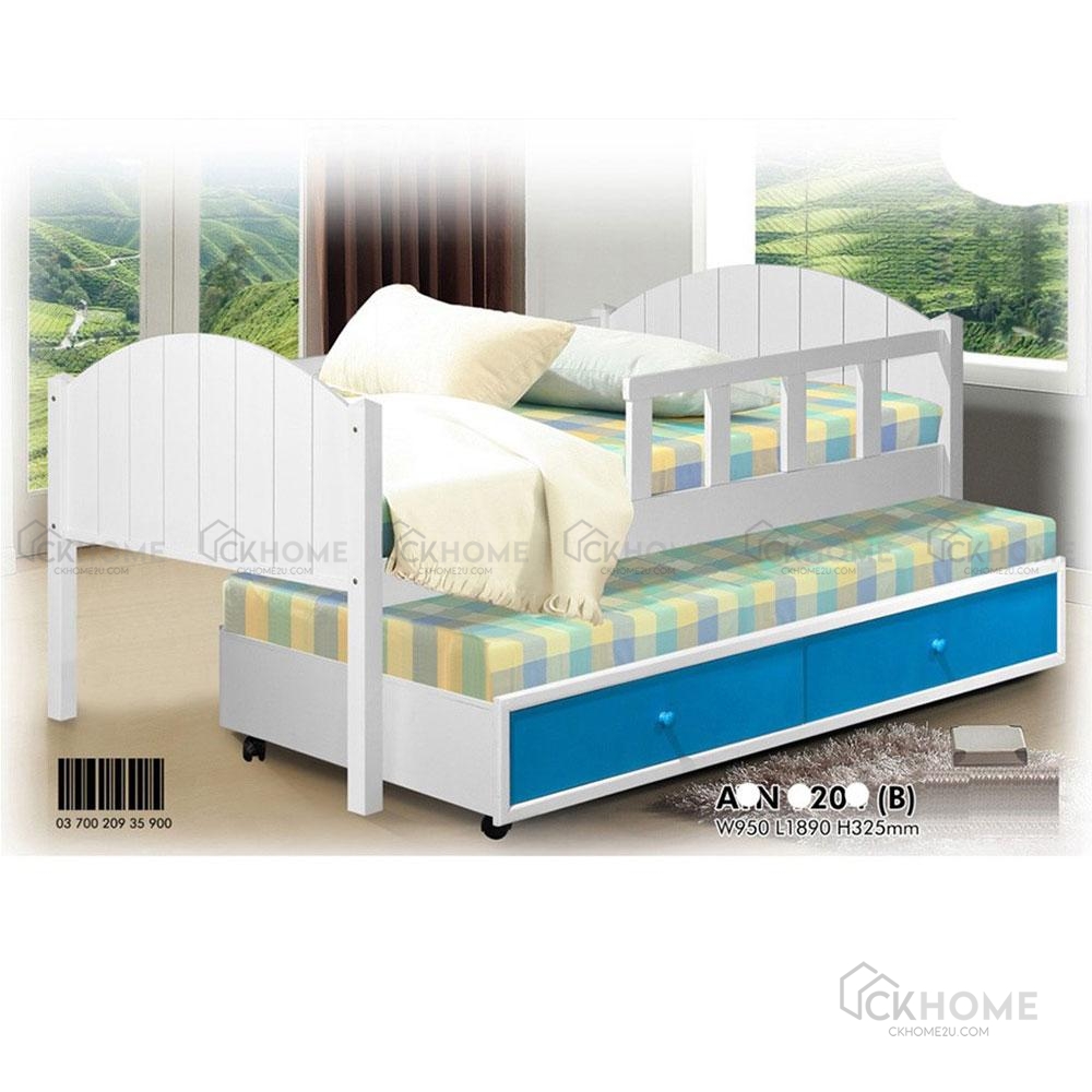 Single Lewis Solid Rubberwood Frame w Pull Out & Drawers