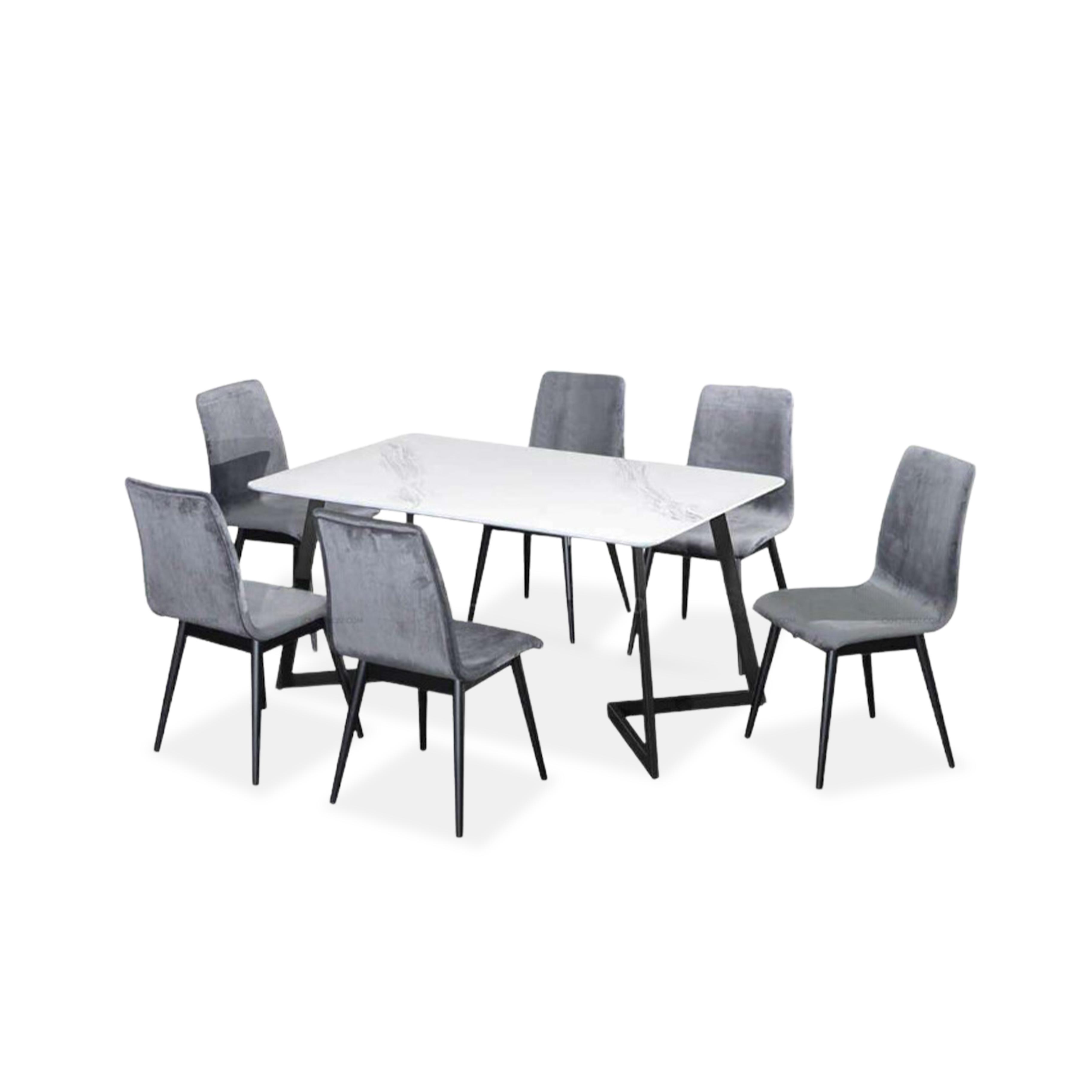 Vancouver-V Marble Dining Set 1+6