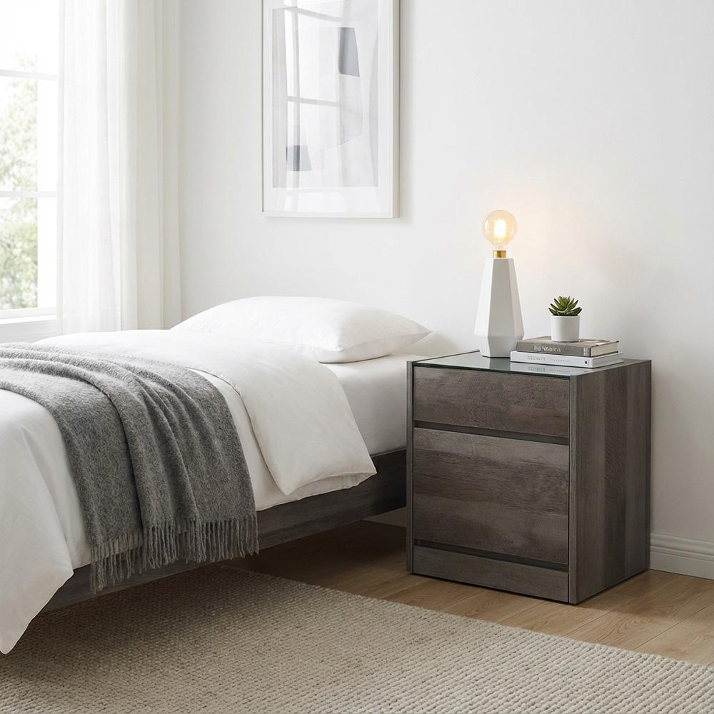 Mars Glass Top Bedside Table With Jewellery Organizer