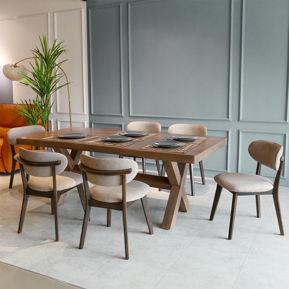 Ludano Solid Veneer Wood Dining Set 1+6