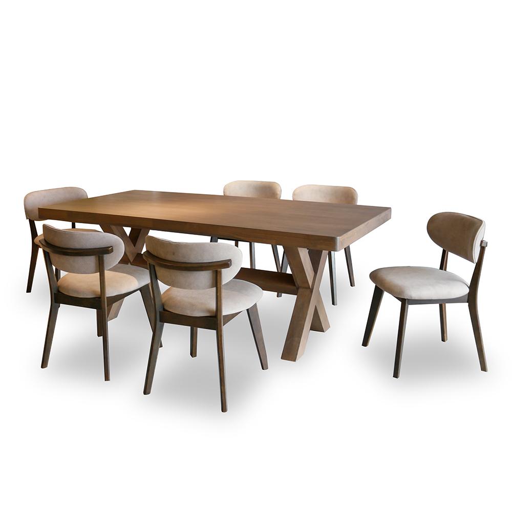 Ludano Solid Veneer Wood Dining Set 1+6