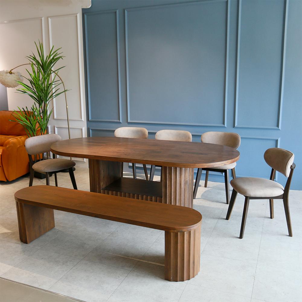 Alku Solid Rubberwood Dining Set 1+1+5