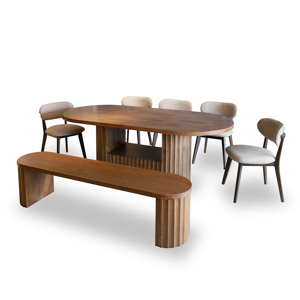 Alku Solid Rubberwood Dining Set 1+1+5