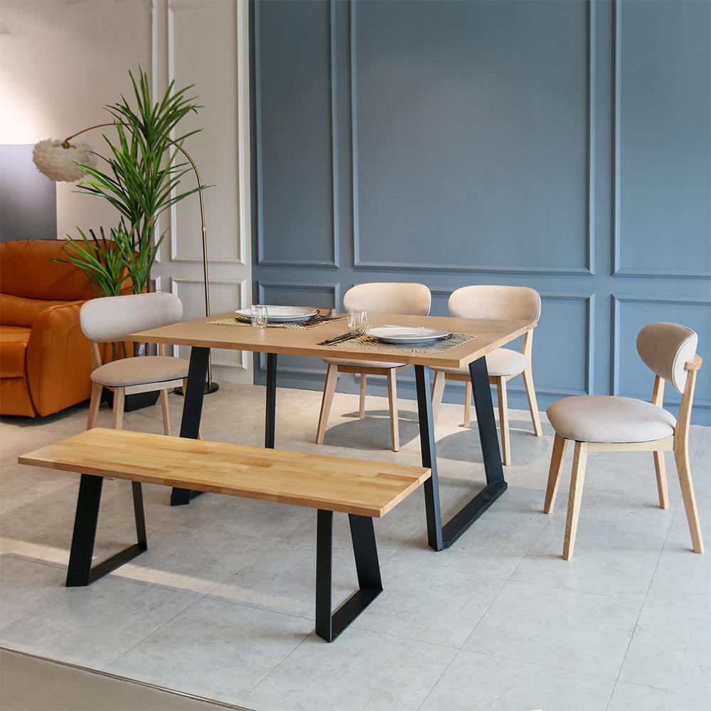 Acacia Solid Wood Dining Set 1+1+4 - Natural