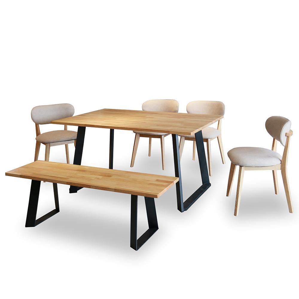 Acacia Solid Wood Dining Set 1+1+4 - Natural