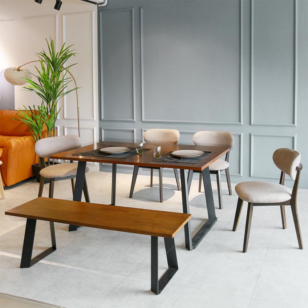 Acacia Solid Wood Dining Set 1+1+4 - Walnut 