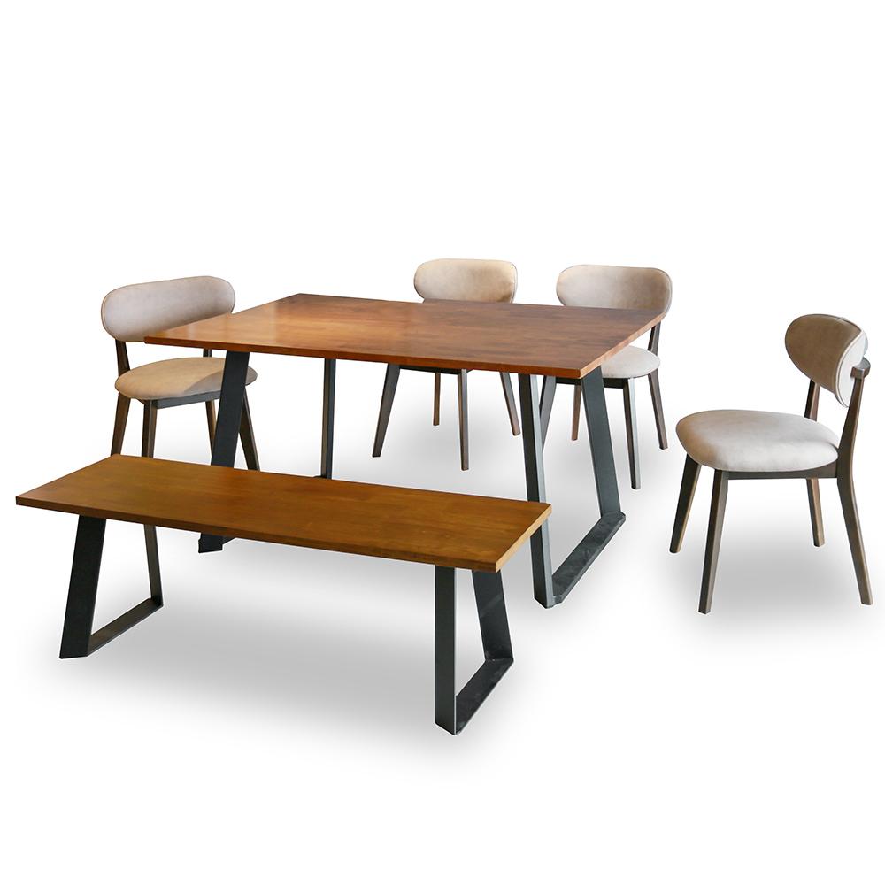 Acacia Solid Wood Dining Set 1+1+4 - Walnut 