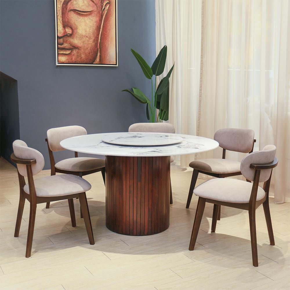 Marble Luxe Sintered Stone Dining Set - Walnut (1+5) 