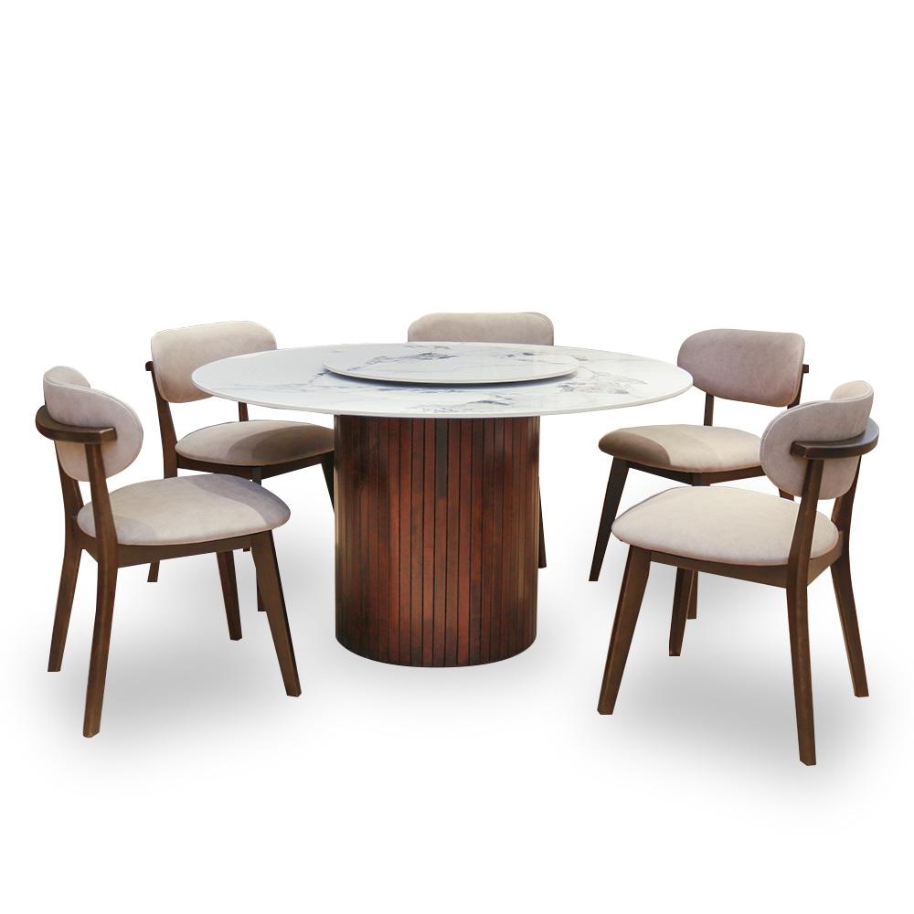 Marble Luxe Sintered Stone Dining Set - Walnut (1+5) 