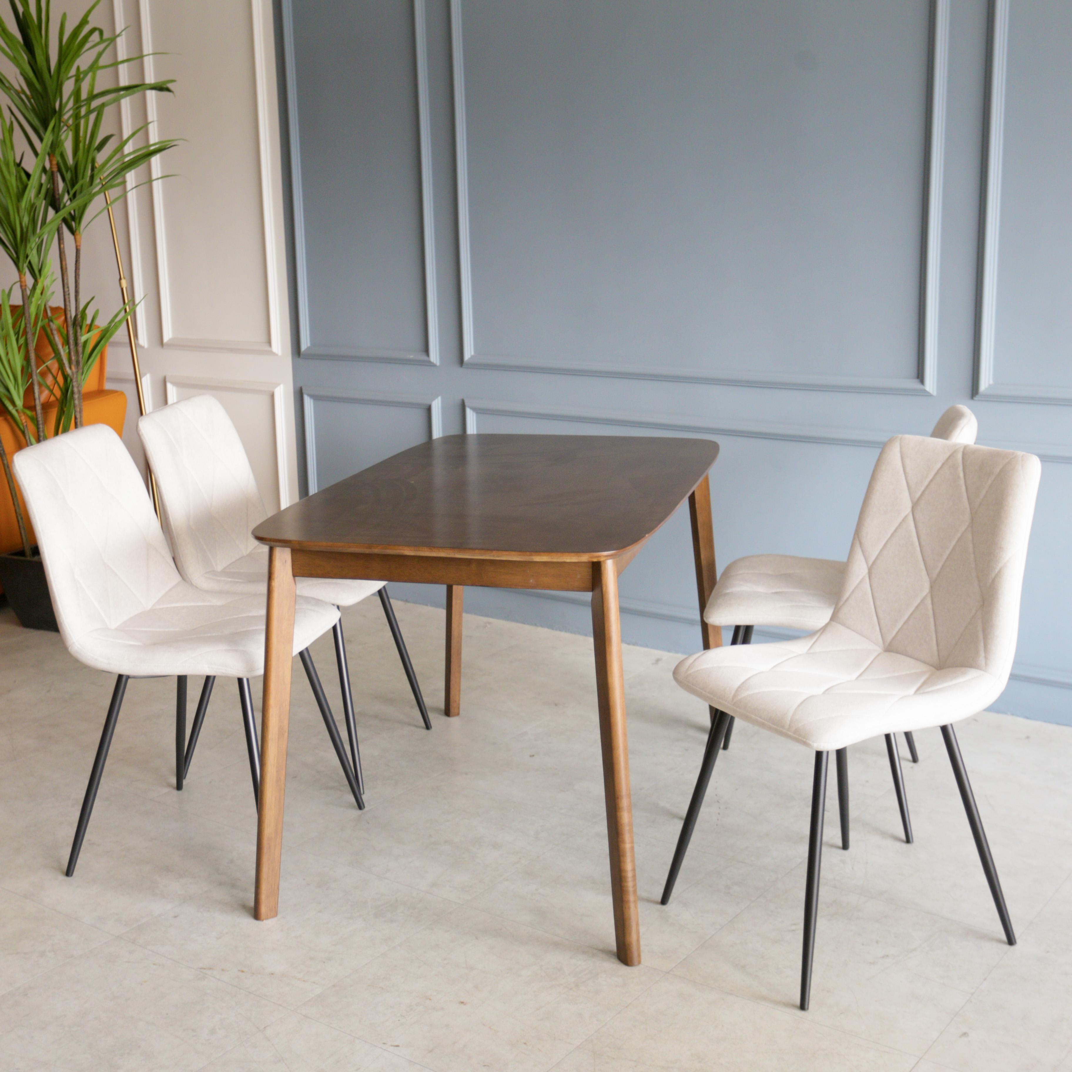 Napoleon IV Solid Wood 4ft Dining Set 1+4 - Walnut 