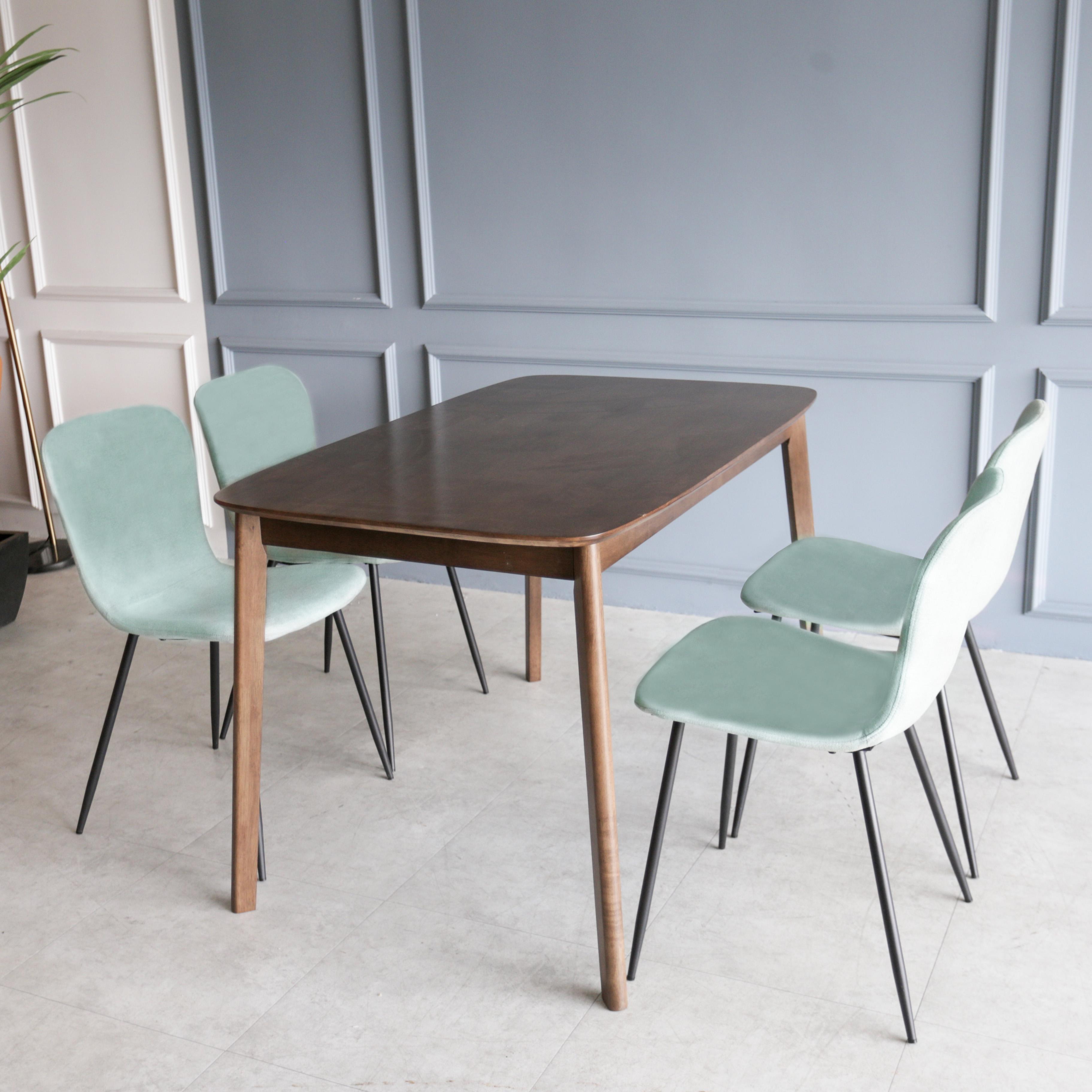 Napoleon III Solid Wood 4ft Dining Set 1+4 - Walnut