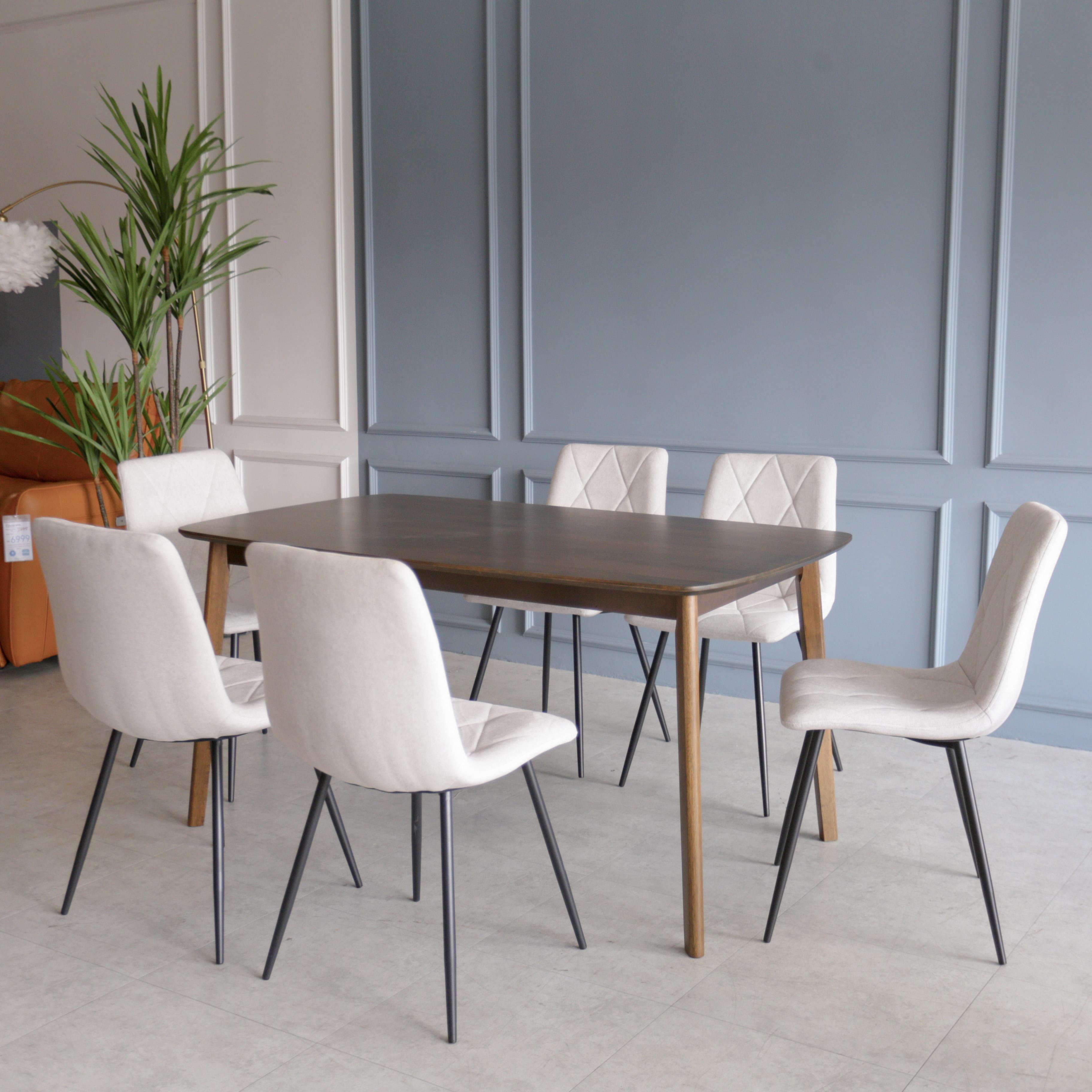 Napoleon IV Solid Wood 5ft Dining Set 1+6 - Walnut 