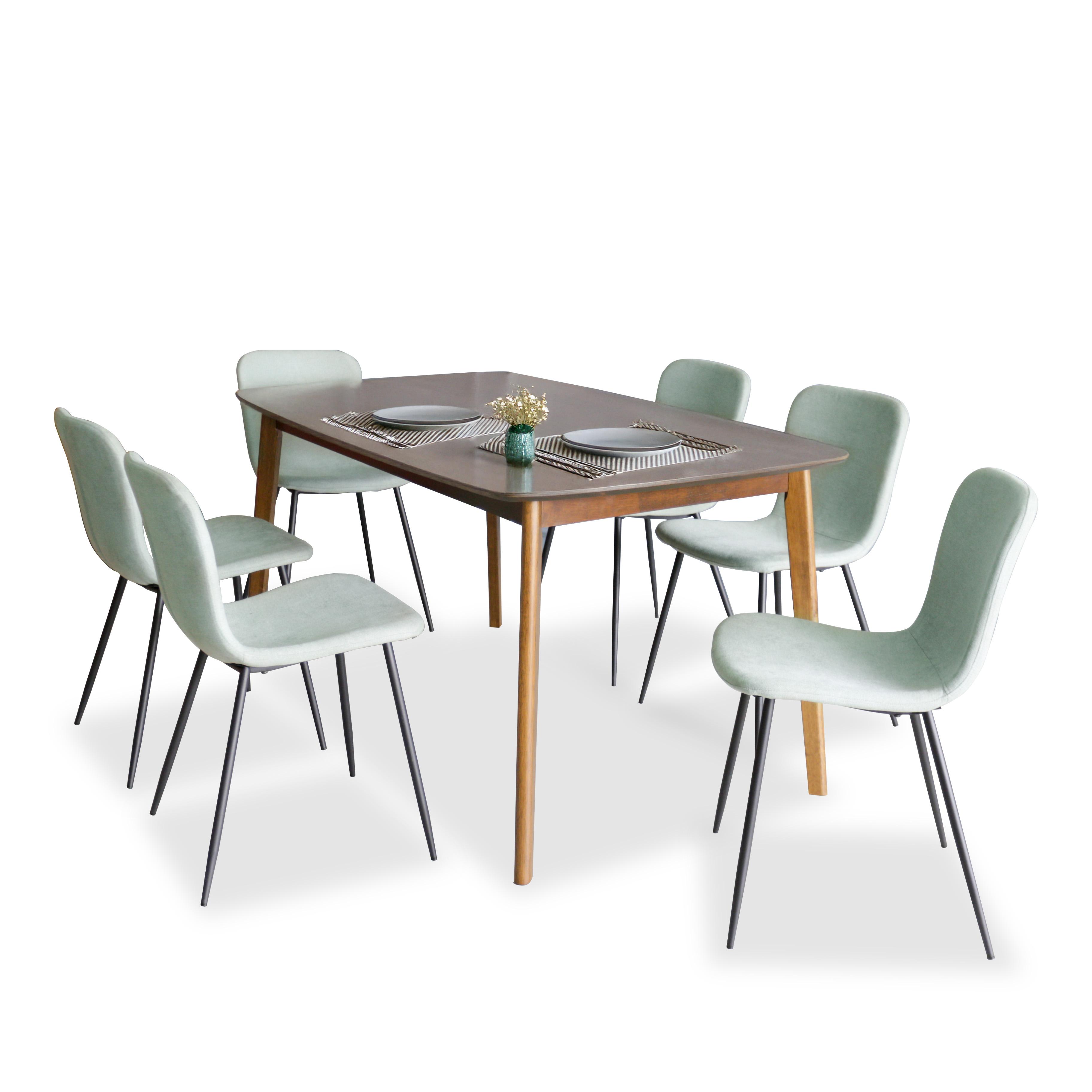 Napoleon III Solid Wood 5ft Dining Set 1+6 - Walnut