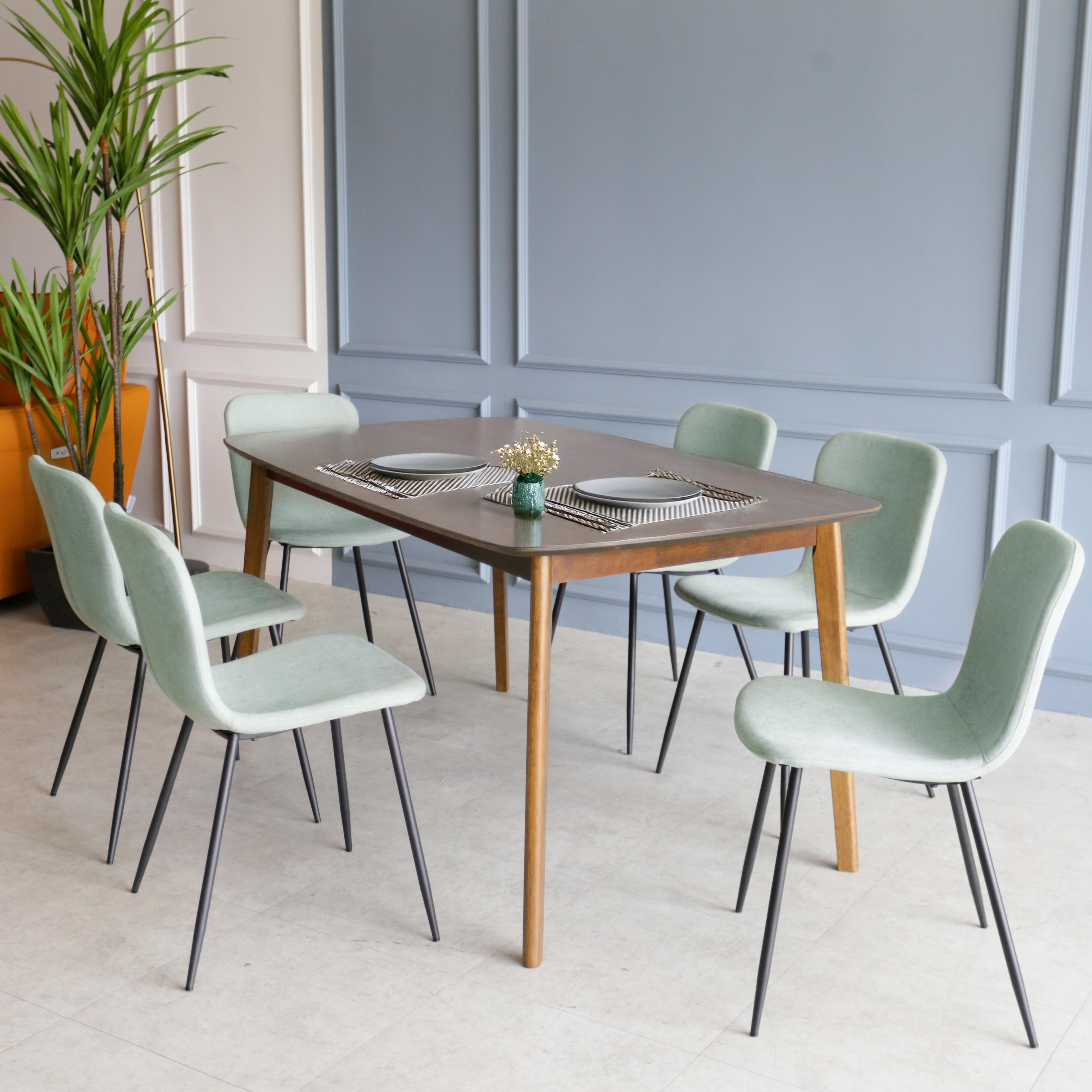 Napoleon III Solid Wood 5ft Dining Set 1+6 - Walnut