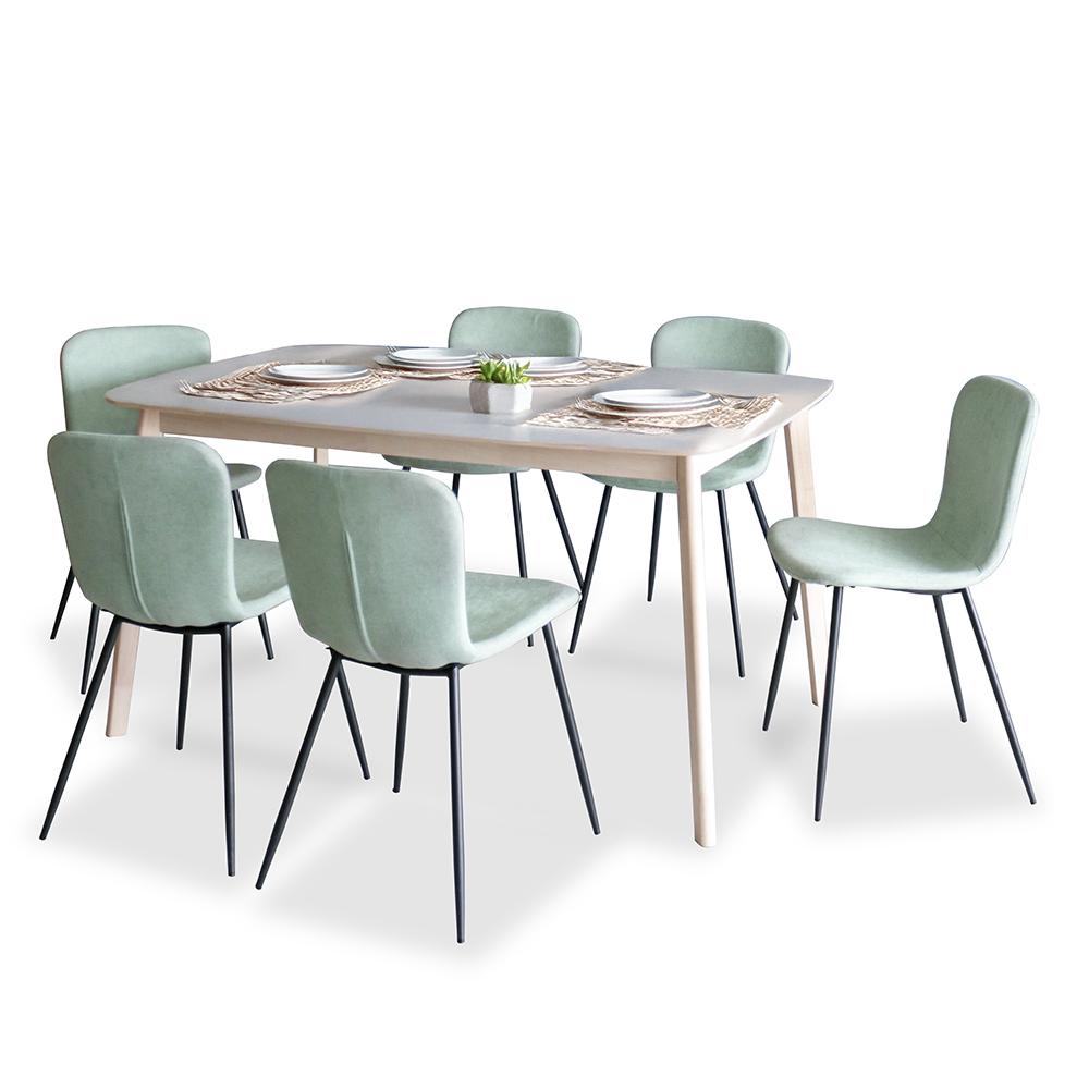 Napoleon III Solid Wood 5ft Dining Set 1+6 - White Wash 