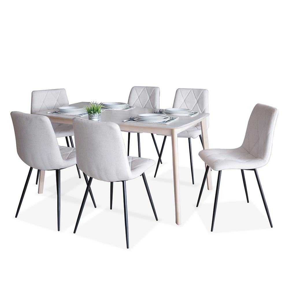 Napoleon IV Solid Wood 5ft Dining Set 1+6 - White Wash 