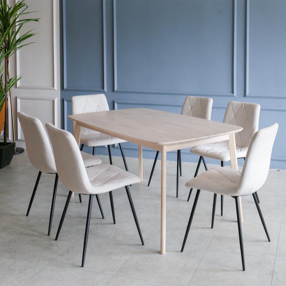 Napoleon IV Solid Wood 5ft Dining Set 1+6 - White Wash 