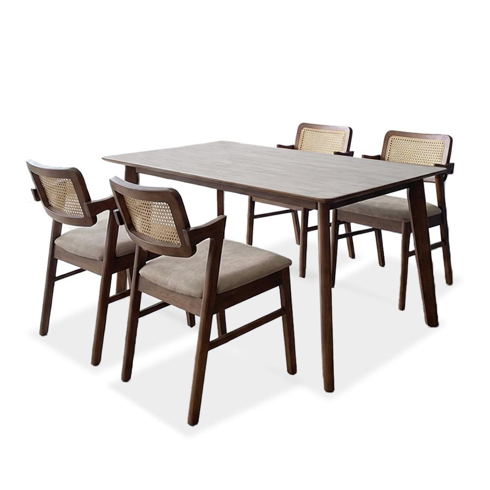 Verona II Sintered Stone 140cm Dining Set 1+4 (Walnut)