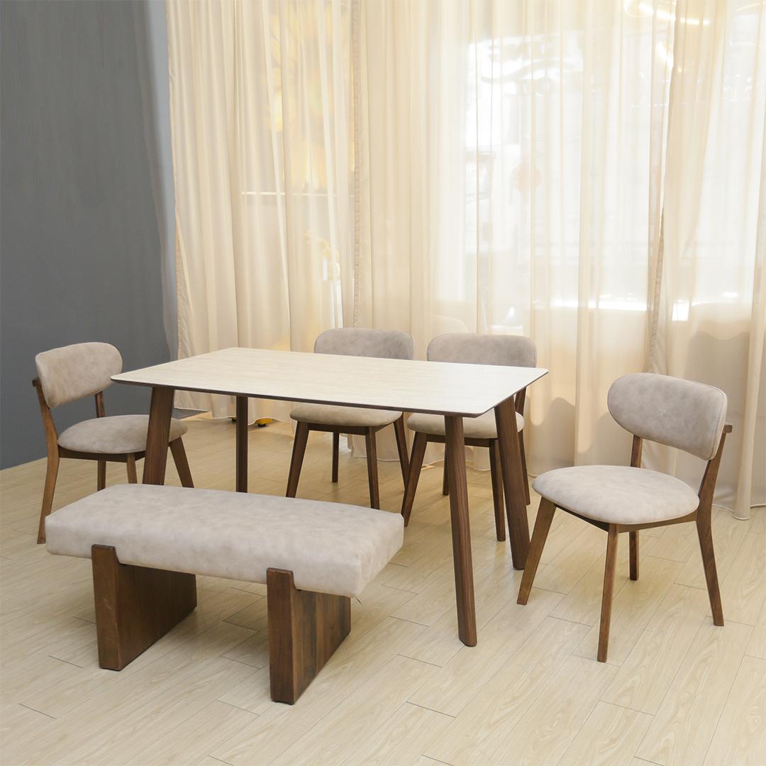 Verona III Sintered Stone Dining Set 1+1+4 (Walnut)