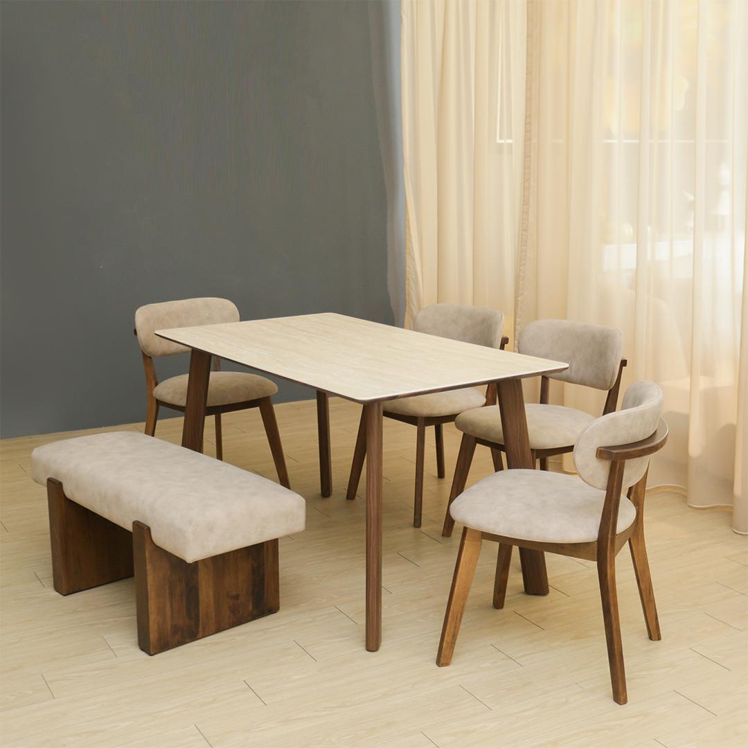 Verona III Sintered Stone Dining Set 1+1+4 (Walnut)