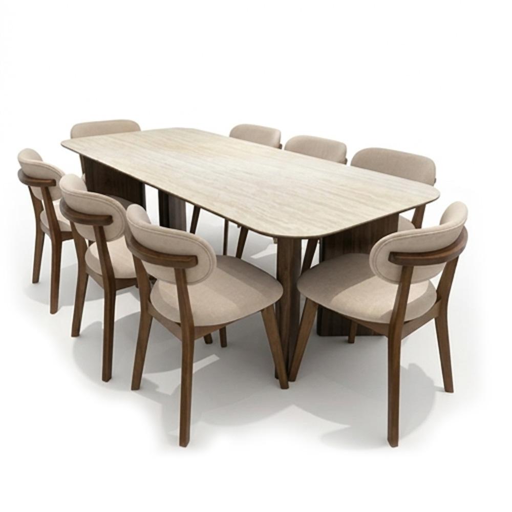 MeadowWood Matte Sintered Stone Dining Set Walnut 1+8