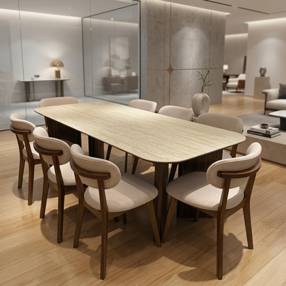 MeadowWood Matte Sintered Stone Dining Set Walnut 1+8