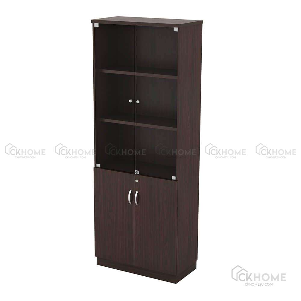 Walnut Swinging Glass Door High Cabinet